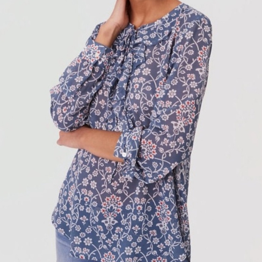 Floral Boho Peasant Top W/Tie Closure
